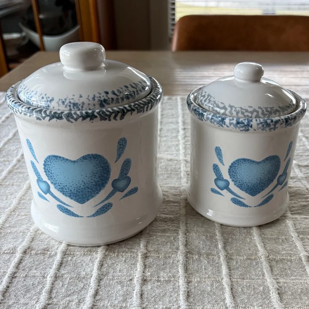 vintage Corelle Blue Hearts stoneware canisters set of two